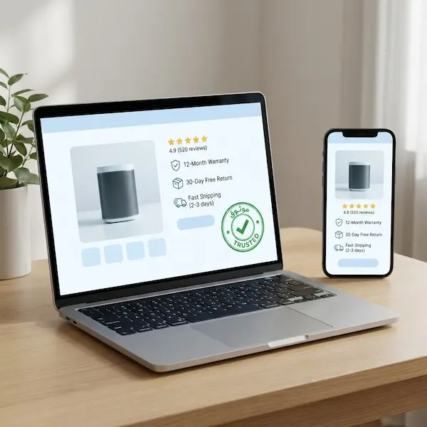 قصص فشل ونجاح المتاجر الالكترونية: دروس عملية لتفادي الأخطاء وبناء نمو ثابت عناصر الثقة في صفحة المنتج ضمن قصص نجاح المتاجر الالكترونية