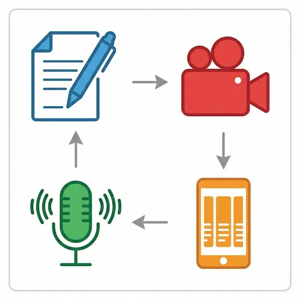 صناعة المحتوى الرقمي: دليل عملي لبناء خطة ونشر محتوى يحقق نتائج أنواع المحتوى الرقمي الأساسية: كتابة وفيديو وصوت ومحتوى قصير
