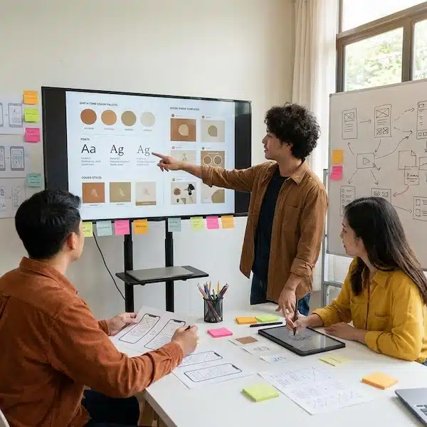 بالخطوات تعرف على تصميم هوية بصرية وتجارية فريق يعمل على تطوير تصميم هوية متكاملة مع قوالب وألوان وخطوط.