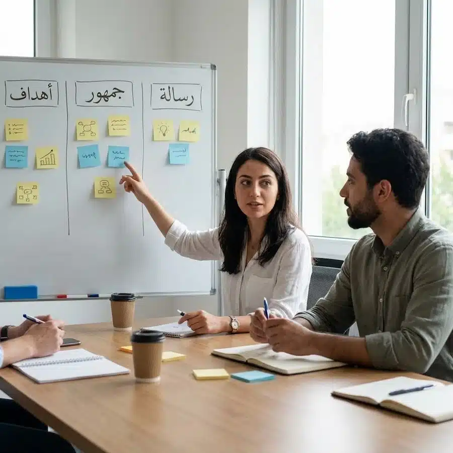 تسويق المتجر الإلكتروني: دليل عملي وخطة تنفيذ خطوة بخطوة تخطيط تسويق متجر إلكتروني على سبورة بأهداف وجمهور ورسالة