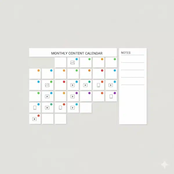 سعر تصميم السوشيال ميديا في السعودية: دليل باقات إدارة المحتوى الكاملة تقويم محتوى شهري يوضح جدولة منشورات السوشيال ميديا.