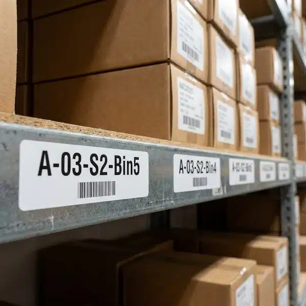 تخزين منتجات المتاجر: دليل عملي لتنظيم المستودع وتقليل الأخطاء ملصقات مواقع الرفوف لتتبع تخزين منتجات المتاجر بدقة