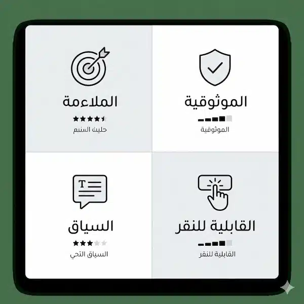 أفضل باك لينك: الأنواع الأقوى وكيف تحصل عليها بأمان بطاقة تقييم جودة الباك لينك بعناصر الملاءمة والموثوقية والسياق والقابلية للنقر