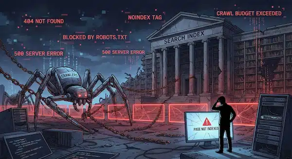 أخطاء تحسين محركات البحث seo أخطاء تقنية تمنع الزحف والفهرسة