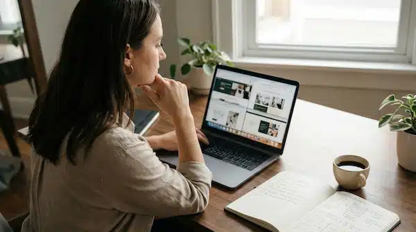 أفضل شركة تصميم مواقع: دليل عملي لاختيار الشريك المناسب لموقعك شخص يقارن خيارات أفضل شركة تصميم مواقع عبر لابتوب وقائمة تحقق