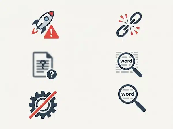 كيف تختار أفضل مقدم خدمة سيو لمتجرك؟ (معايير + تكلفة + تقييم عروض) رموز تحذيرية تمثل أخطاء شائعة عند اختيار مقدم خدمة سيو للمتجر