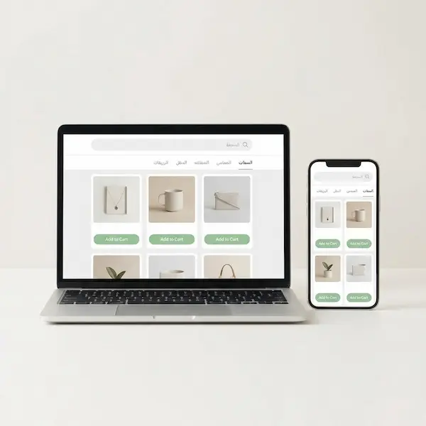 تصميم متجر إلكتروني على منصة سلة: خطوات عملية لمتجر جاهز للبيع تصميم متجر إلكتروني على منصة سلة يظهر على الجوال واللابتوب