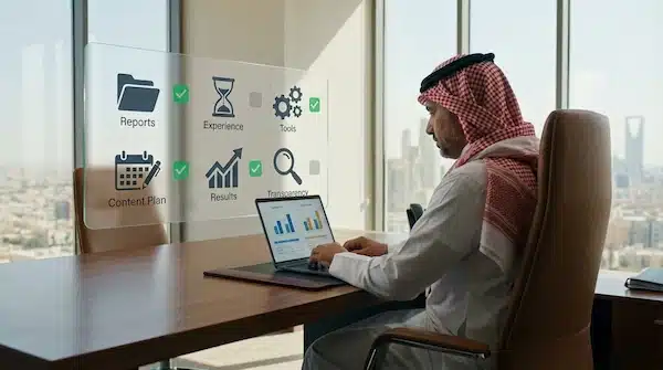 أفضل شركة خدمات سيو لأصحاب الشركات في السعودية | نسر المتاجر صاحب شركة يراجع قائمة تحقق لاختيار أفضل شركة سيو في السعودية.