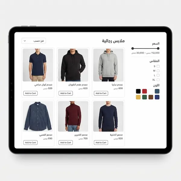 تصميم متجر الكتروني احترافي: دليل عملي لواجهة تبيع وتُقنع صفحة تصنيف بفلاتر تساعد في تصميم متجر الكتروني احترافي