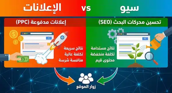 تحسين نتائج محركات البحث SEO: دليل عملي خطوة بخطوة اعلانات مقابل seo