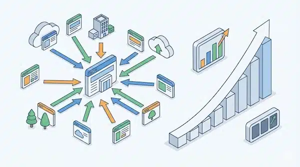خدمات باك لينك لموقعك صورة توضح زيادة الترتيب والزيارات عبر روابط خلفية من مواقع موثوقة