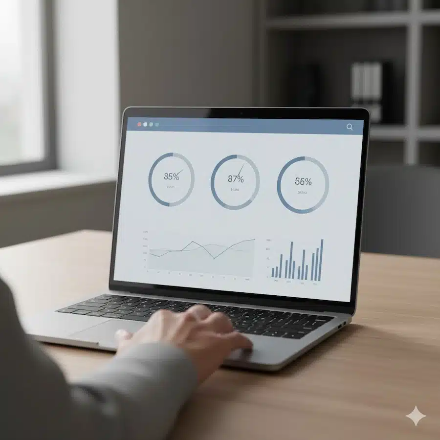 استضافة التجارة الإلكترونية: 9 معايير + شجرة قرار لاختيار الأنسب لمتجرك اختبار سرعة موقع على شاشة لابتوب مع مؤشرات أداء عامة