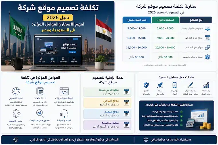 تصميم موقع شركة على لابتوب مع مقارنة تكلفة تصميم المواقع بين السعودية ومصر