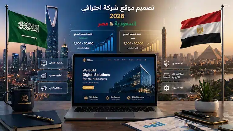 إنفوجرافيك يوضح مقارنة أسعار تصميم المواقع بين السعودية ومصر حسب نوع الموقع