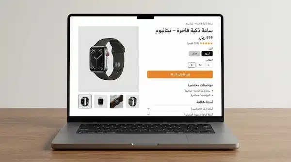 تصميم متجر احترافي يزيد الثقة ويُسهّل الشراء خطوة بخطوة صفحة منتج بتصميم متجر احترافي تحتوي صور وسعر وخيارات وزر إضافة للسلة