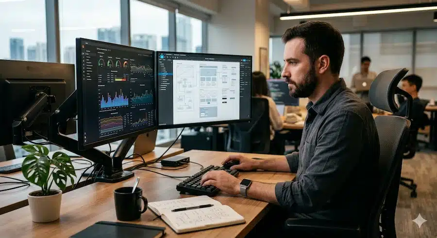 معنى سيو: شرح عملي لفهم SEO وأهميته وأنواعه مطور مواقع يعمل على بنية الموقع والأداء التقني لتحسين السيو.