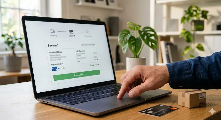 واجهة دفع مبسطة في متجر إلكتروني أثناء إتمام الطلب