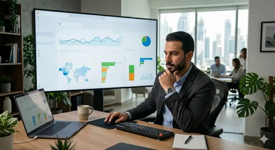 زيادة مبيعات المتجر الالكتروني: ربط النمو بالتحويل فعليًا مدير متجر إلكتروني يحلل أداء المبيعات ونقاط التسرب داخل المتجر.