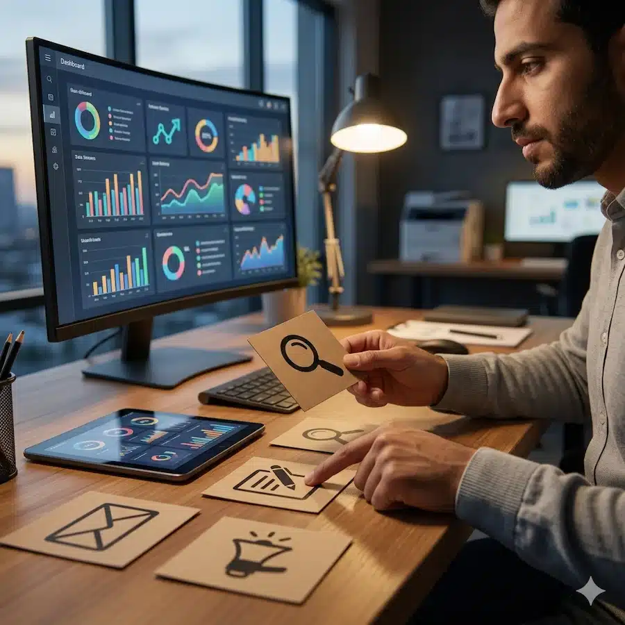 تكلفة إنشاء متجر إلكتروني السعودية: كيف تُبنى الميزانية من البداية إلى النمو مسؤول تسويق يحدد قنوات النمو وخطة الوصول لمتجر إلكتروني.