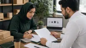 مشهد واقعي مرتبط بموضوع صفحات الثقة والسياسات في المتجر: دورها في SEO والتحويل من نسر المتاجر
