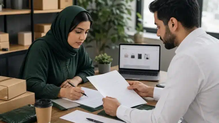 مشهد واقعي مرتبط بموضوع صفحات الثقة والسياسات في المتجر: دورها في SEO والتحويل من نسر المتاجر