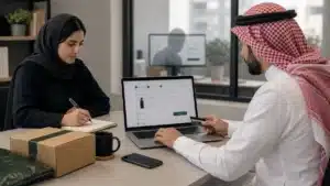 مشهد واقعي مرتبط بموضوع تحسين معدل التحويل للمتاجر الإلكترونية: من الزيارة إلى الطلب من نسر المتاجر