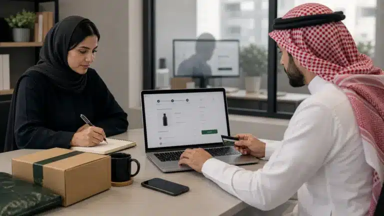 مشهد واقعي مرتبط بموضوع تحسين معدل التحويل للمتاجر الإلكترونية: من الزيارة إلى الطلب من نسر المتاجر