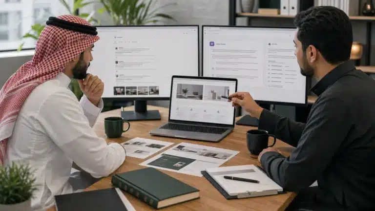 مشهد واقعي مرتبط بموضوع خدمات الظهور في الذكاء الاصطناعي للشركات: مراجعة الكيان والإجابات من نسر المتاجر