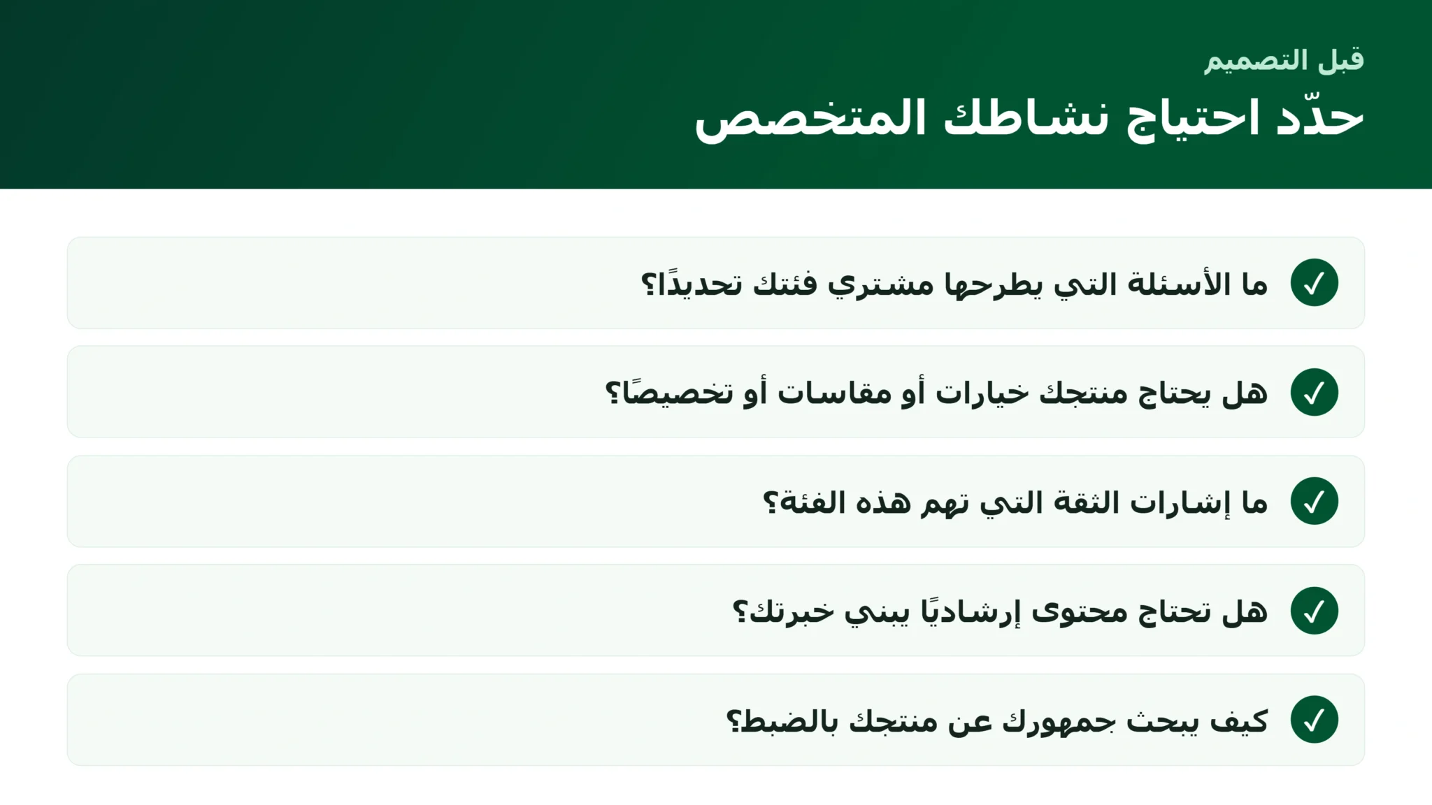 قائمة تحديد احتياج المتجر المتخصص قبل التصميم